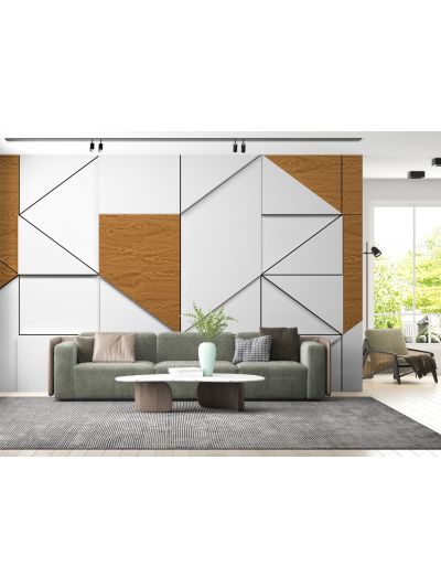 Papel de colgadura adhesivo para salas 3D - Híbrido Geometral Café.