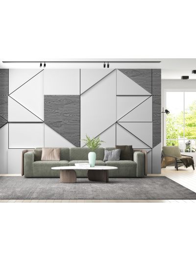 Papel de colgadura adhesivo para salas 3D - Híbrido Geometral Gris.