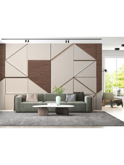Papel de colgadura adhesivo para salas 3D - Híbrido Geometral Moca.