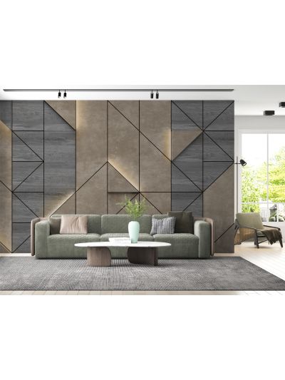 Papel de colgadura adhesivo para salas 3D - Gris y Beige.