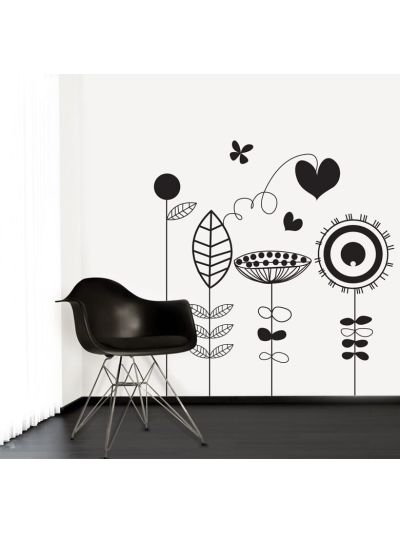 Vinilo decorativo dibujo de niño naturaleza y flores