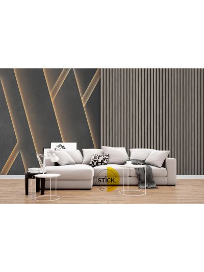 Papel de colgadura adhesivo para salas 3D - Hibrido Geometral Madera 2.