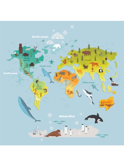 Papel de colgadura adhesivo para Habitaciones de MAPAS INFANTIL - Continentes.