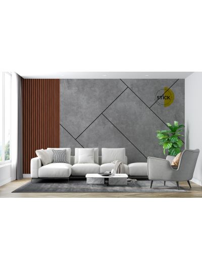 Papel de colgadura adhesivo para salas 3D - Hibrido Geometral Concreto y Madera Diagonal Gris.