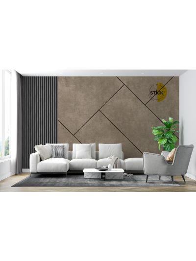 Papel de colgadura adhesivo para salas 3D - Hibrido Geometral Concreto y Madera Diagonal  Café claro.