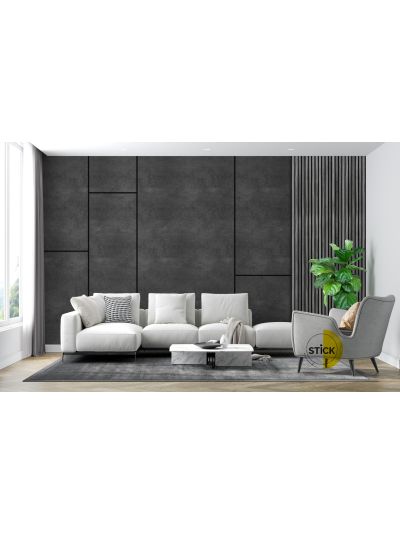 Papel de colgadura adhesivo para salas 3D - Hibrido Geometral Concreto y Madera Recto Gris Oscuro.